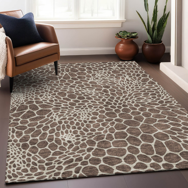 Premium Machine Washable Prisco Brown Rug, Rectangle 5' x 7'6"