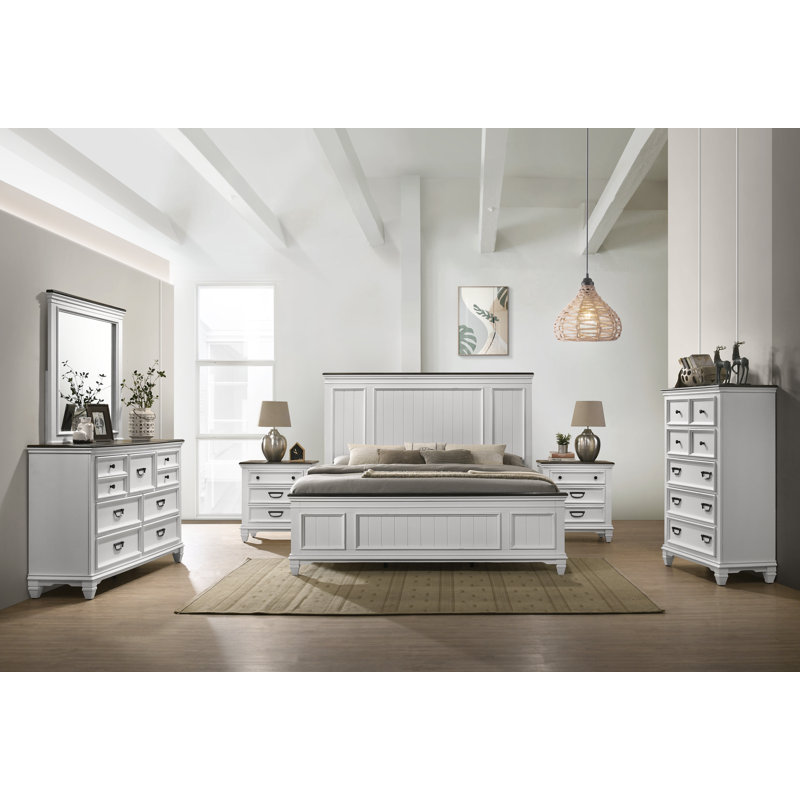 Semaj Solid Wood Standard Bed, King, Weathered White