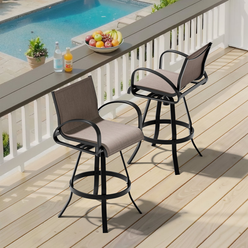 Tabouret de bar pivotant en aluminium avec dossier SUNBRELLA, Cendres