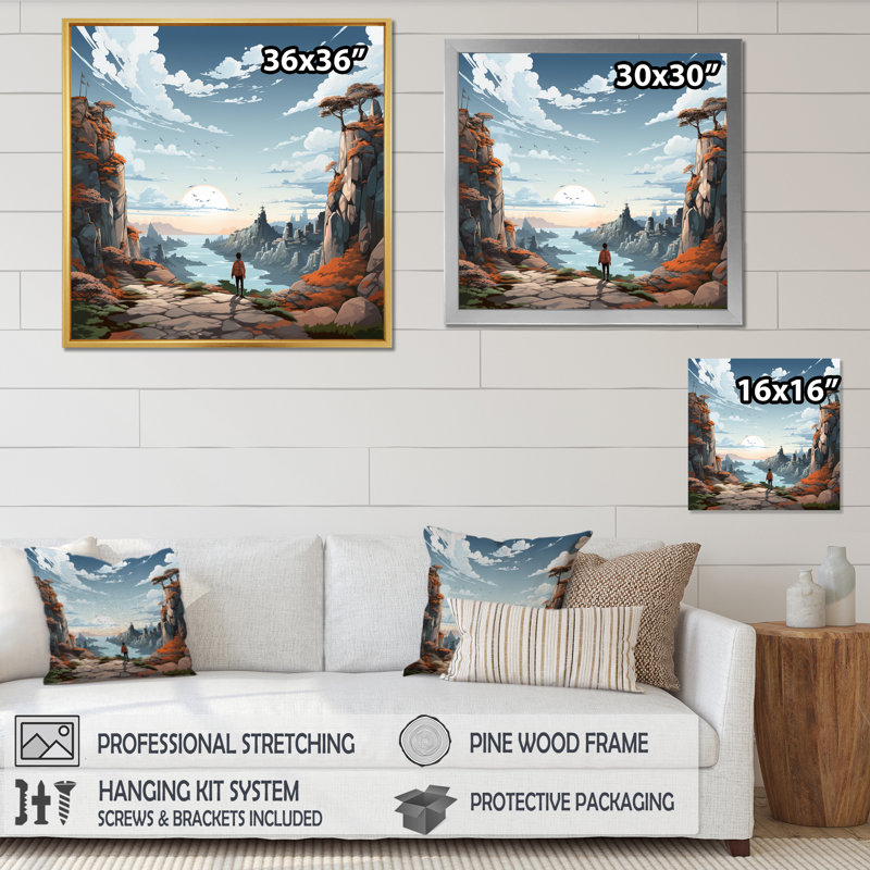 Beige Cliff Jagged Solitude - imprimé, H 36 po x l 36 po x P 1,5 po, Cadre flottant noir