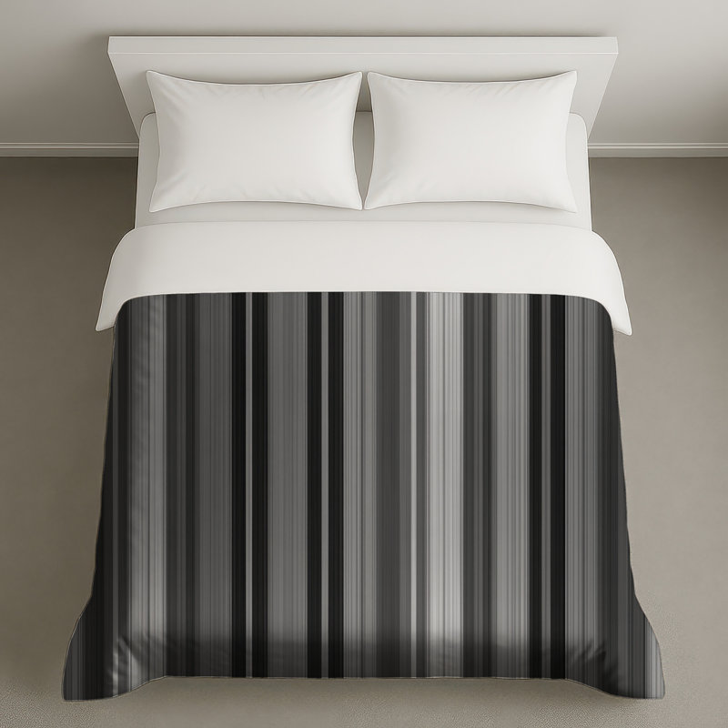 Housse de couette à rayures moderne, Très grand lit, Noir / rayures grises