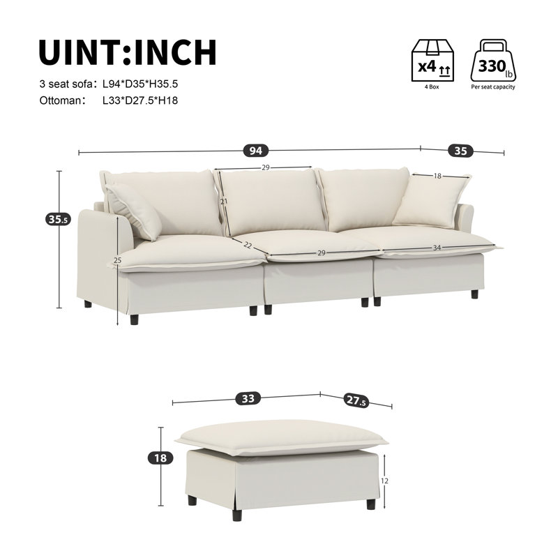 Canapé modulaire avec repose-pieds Chenille, Beige