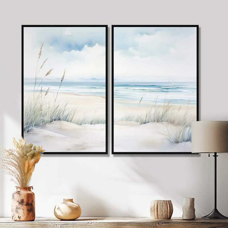 «Soft Color Beach Horizon III», art mural nautique, 36" H x 48" W, Impression encadrée flottante, Black