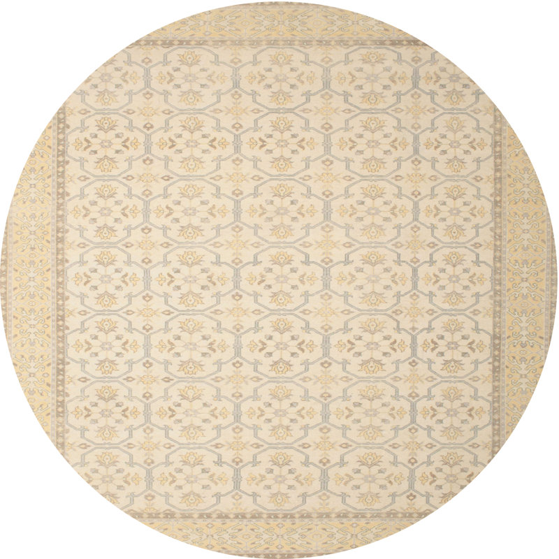 Tapis contemporain beige / olive clair, Rond 5 pi