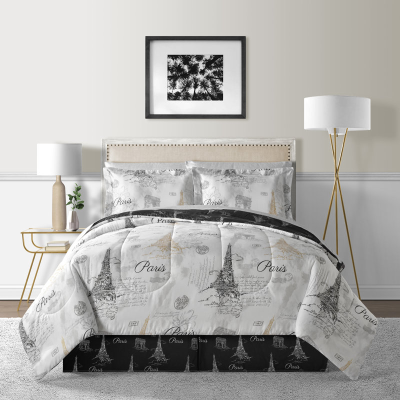 Queen White Microfiber Reversible Bed in a Bag Set