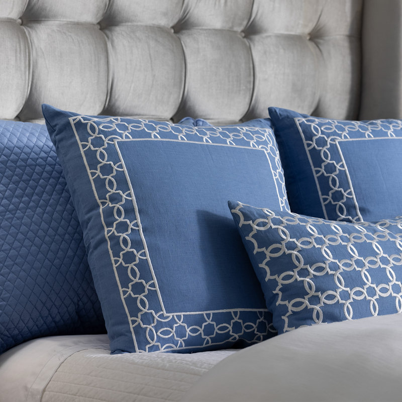 Housse de coussin en lin Lynx European Square, Azur / blanc