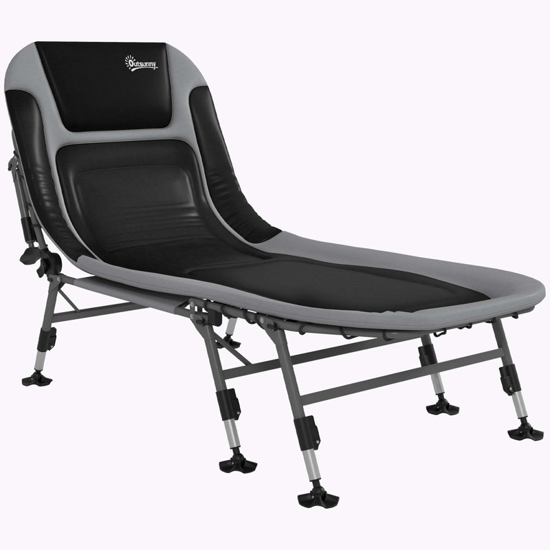 Folding Bed with Soft Padded Cushions & Headrest, 180° Adjustable Reclining Lounger, Gray