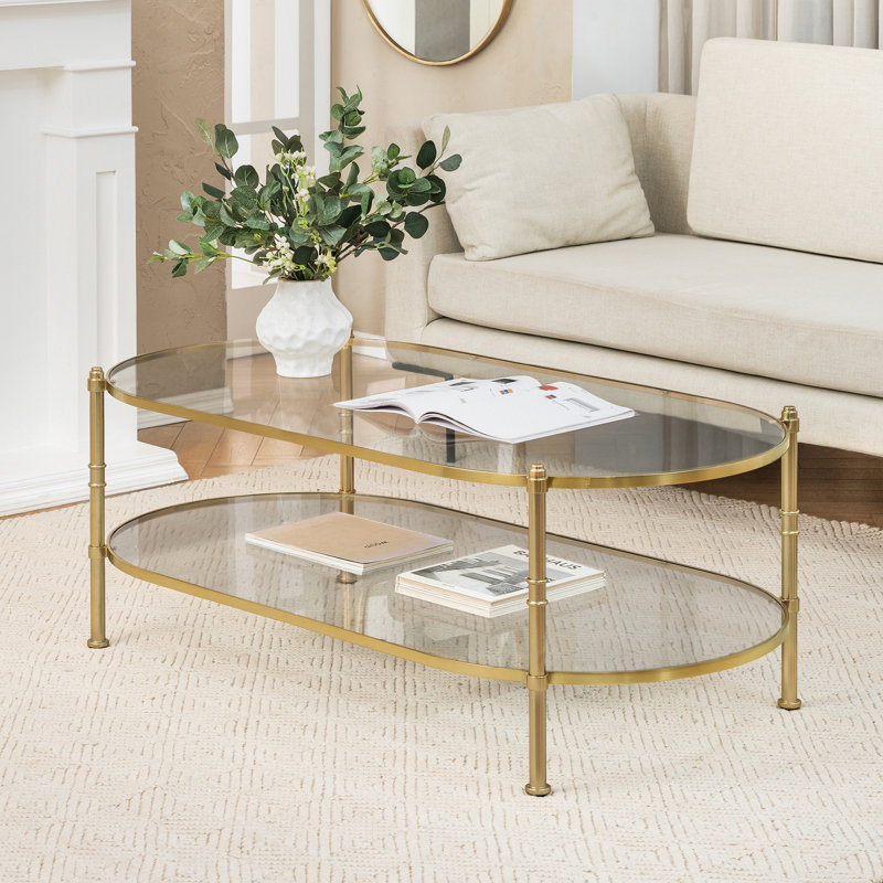 Table basse en métal et en verre trempé avec rangement à 2 niveaux Tamsin