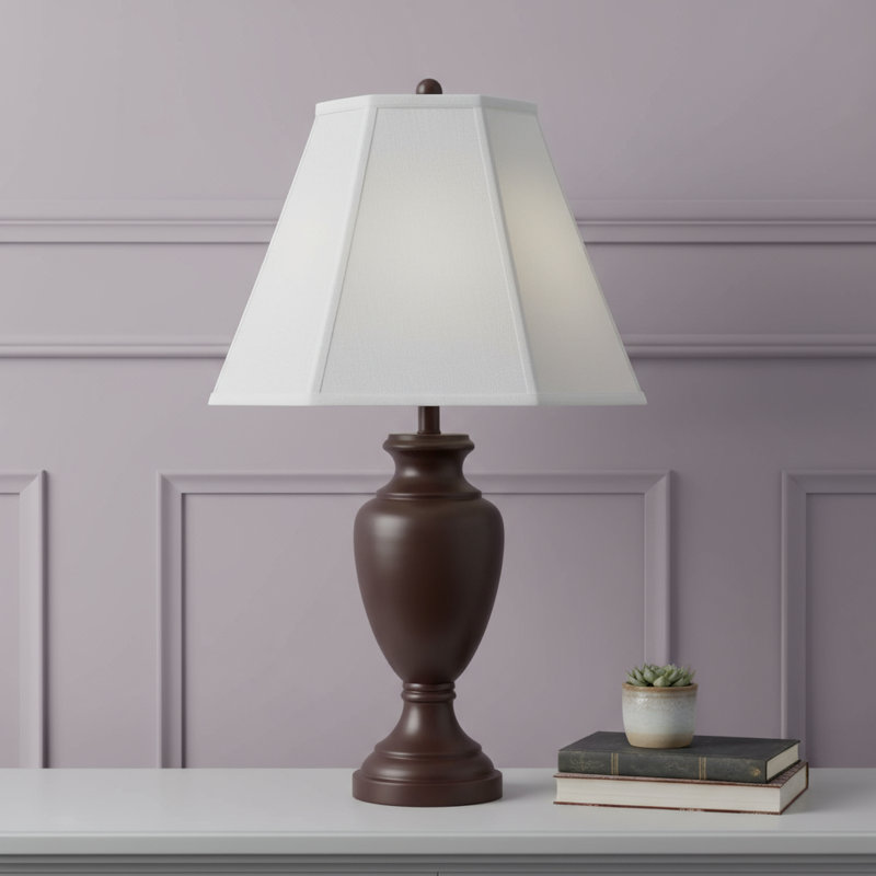 Abat-jour empire blanc en lin passepoilé, 10.50" H x 14.00" W x 14.00" D, Blanc