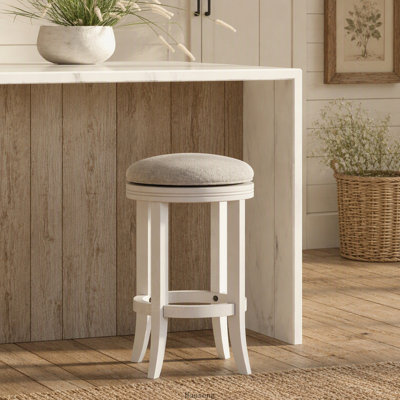 Tabouret de bar 1 pièce en bois sans dossier à hauteur de comptoir 26 po, siège rembourré gris, structure en bois blanc