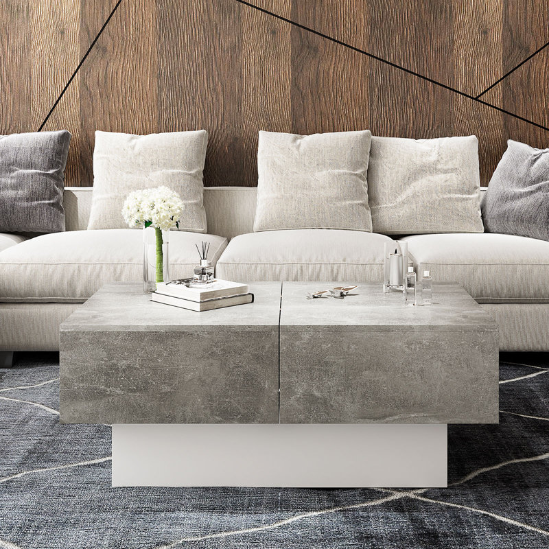 Rectangle Coffee Table with Sliding Table Top, Modern Coffee Tables for Living Room, Grey