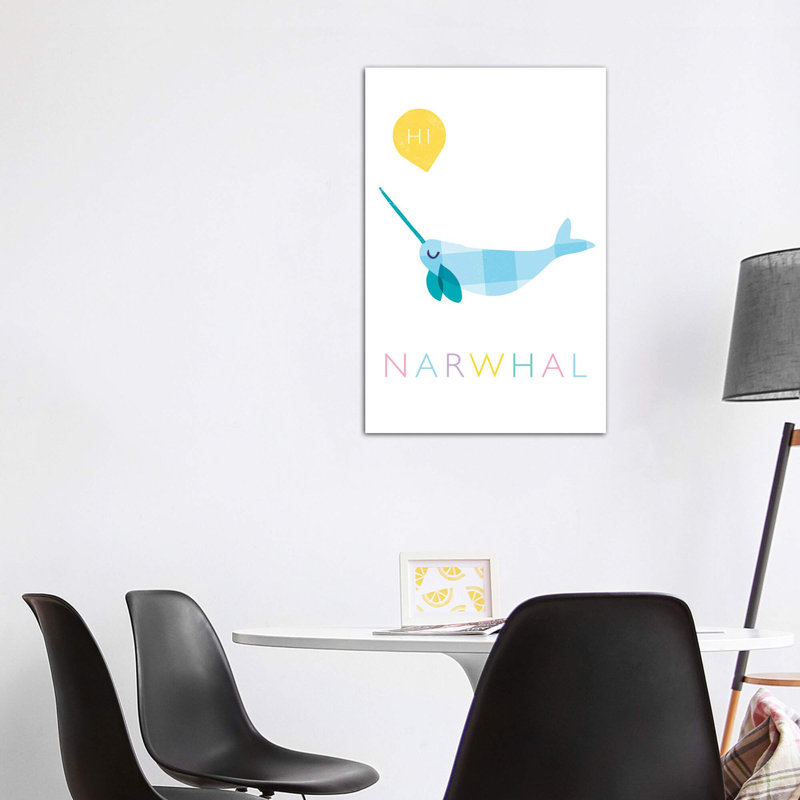 Narwhal - impression d'art graphique, Toile tendue, H 48 po x l 32 po x P 1,5 po, Pas de tapis