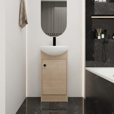 Meuble-lavabo autoportant de 18 pouces avec lavabo, solution de rangement durable et élégante pour les petites salles de bain