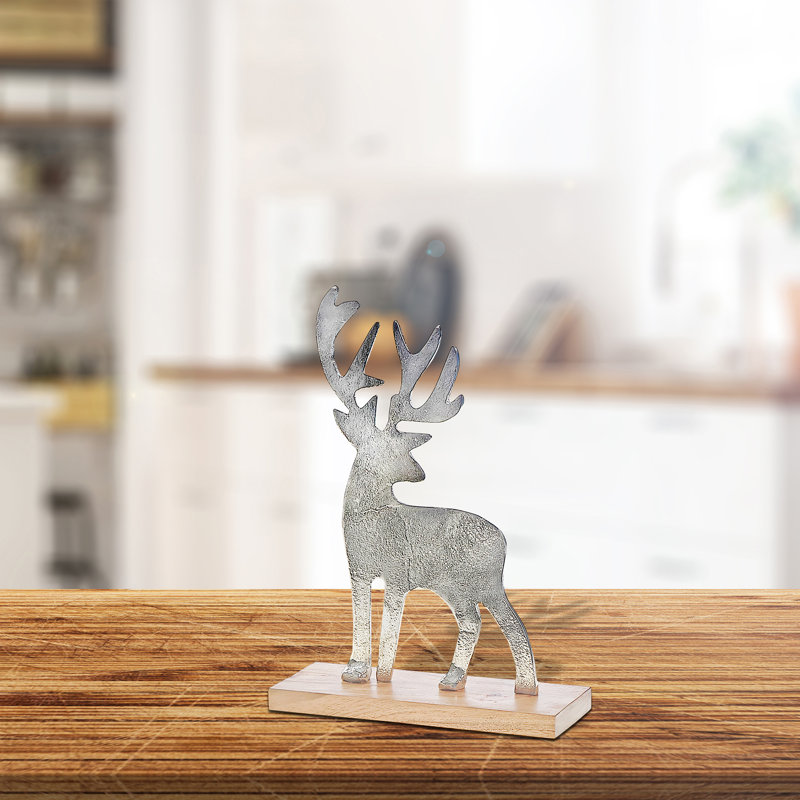 Cerf argenté avec base en acacia