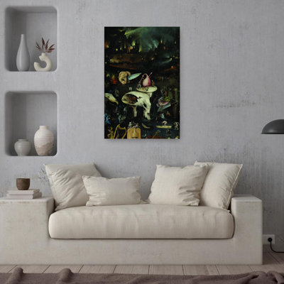 Top Of Right Panel From The Garden Of Earthly Delights Classic Surreal Spring Wildlife Wall Art Print by Hieronymus Bosch - Wrapped Canvas Print
