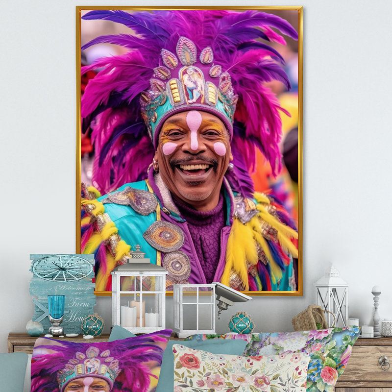 «New Orleans Mardi Gras Celebrations III», reproduction sur toile, H 32 po x l 16 po x P 1 po, Cadre flottant doré