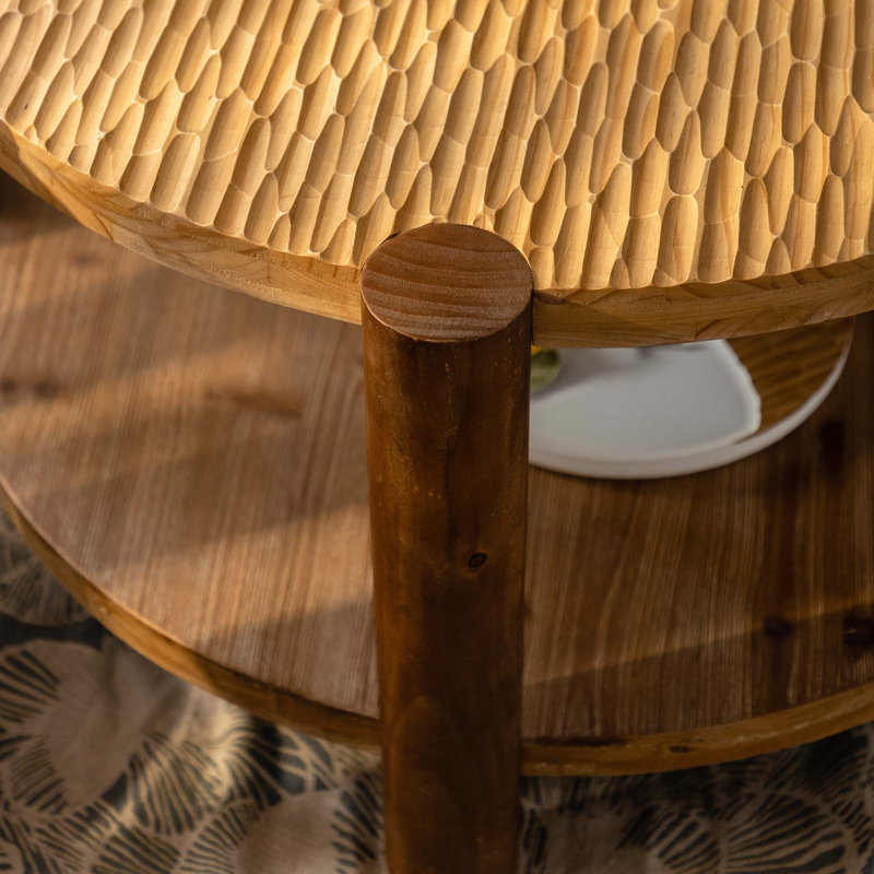 Table basse Mid-Century moderne en bois massif avec tablette de rangement, H 18,7 po x l 34,65 po x P 34,65 po, Bois naturel