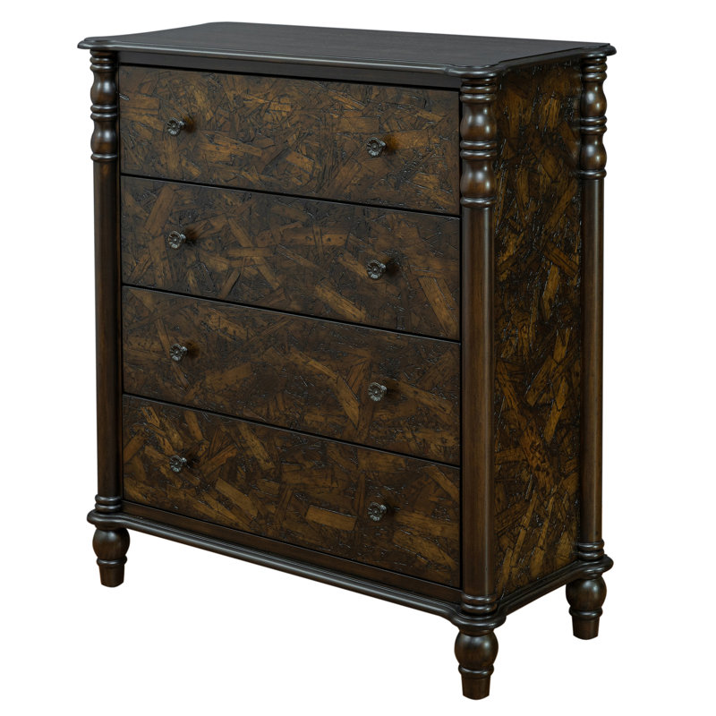 Armoire de rangement à 4 tiroirs en bois de pin antique brun rustique antique, Brun antique