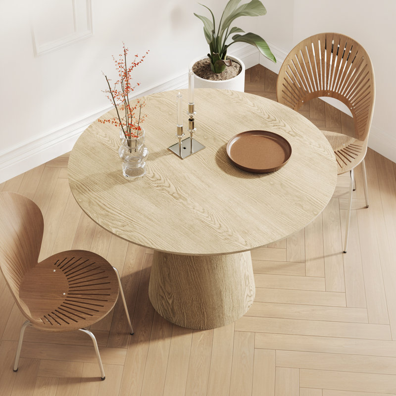 43" Mid-Century Modern Round Pedestal Dining Table, Seating for 4-5, Beige