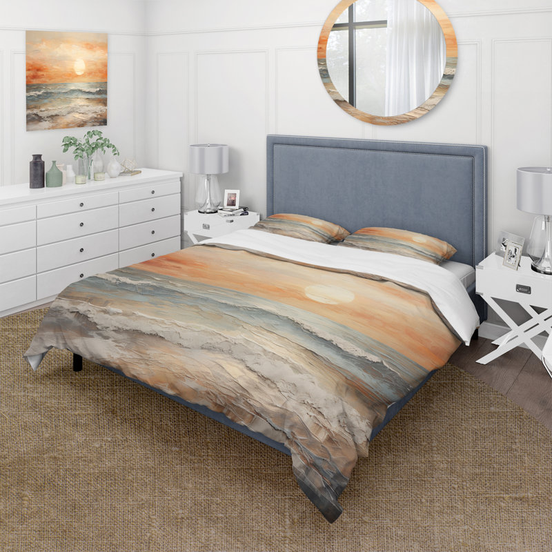 Ensemble de housse de couette Coastal Beige et Golden Beach Sunset Paradise II - Microfibre de polyester