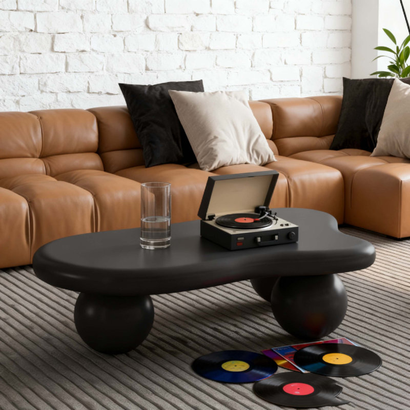 Table basse de 40 pouces en forme de nuage avec 3 pieds sphériques pour le salon, noir, Noir, Noir