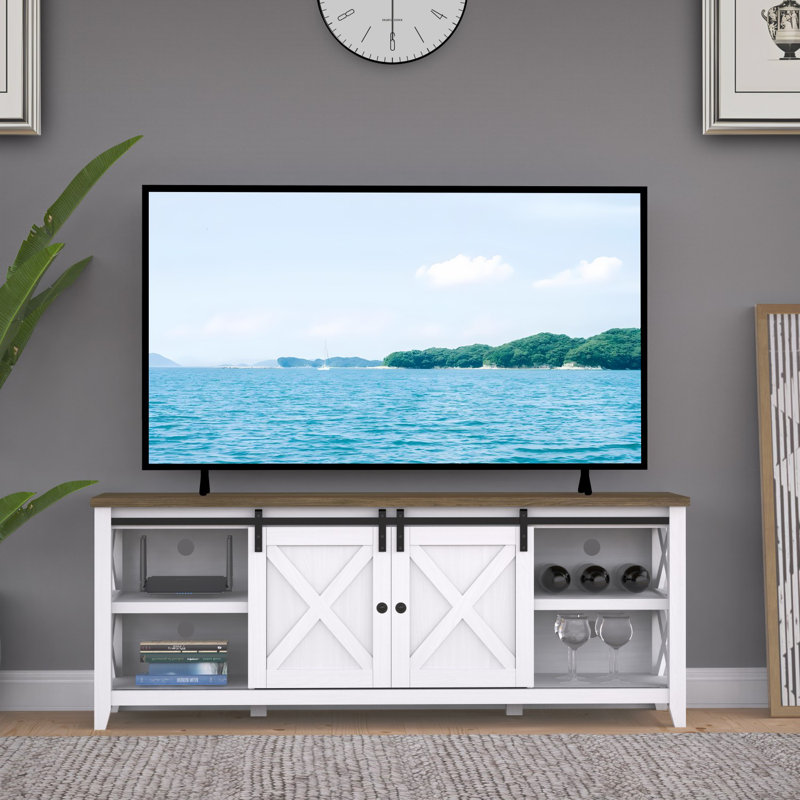 Farmhouse 2-Barn Door TV Stand for TVs up to 65", Entertainment Center TV Console, White