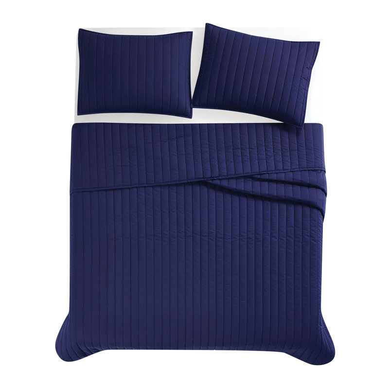 Navy Cotton Full Quilt Set with Standard Shams