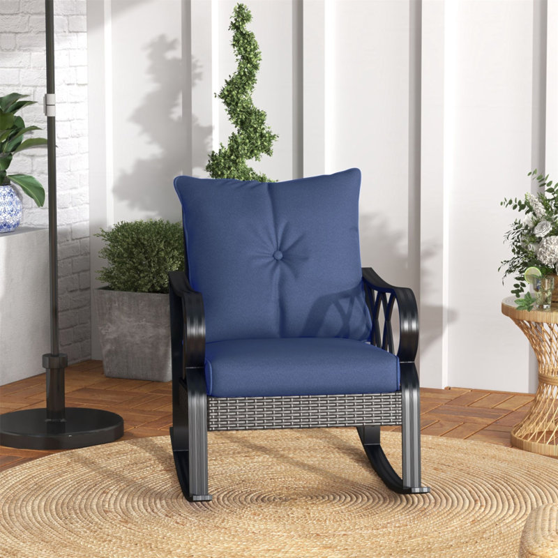 Chaise berçante d'extérieur en osier avec coussins rembourrés Outsunny