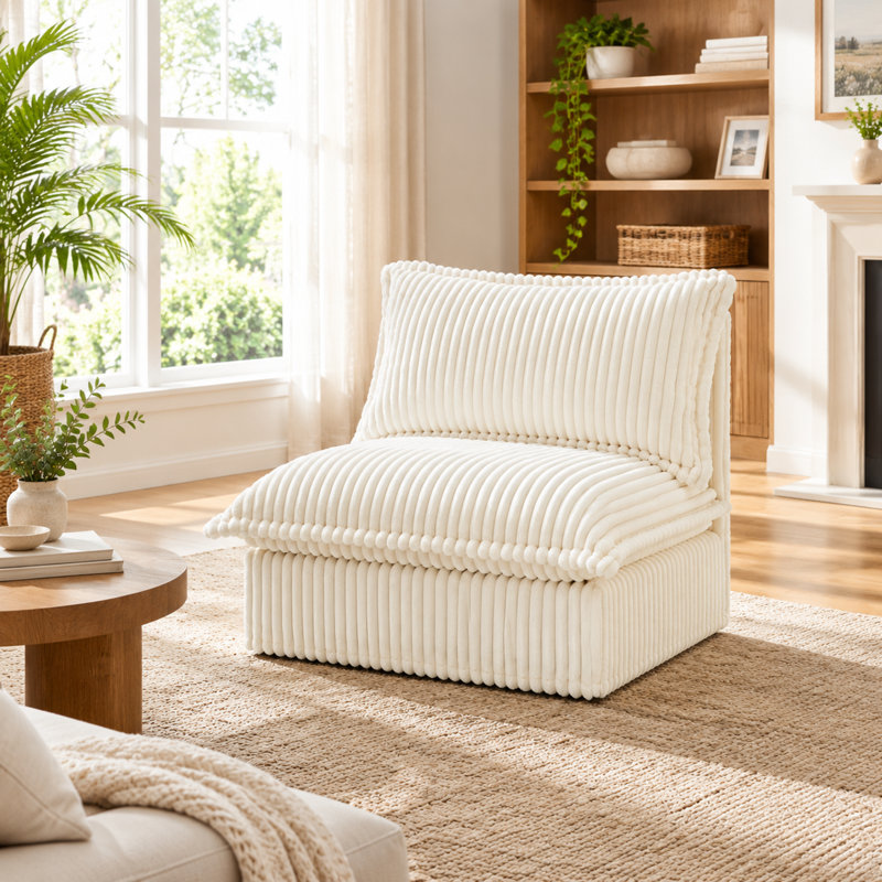 Sofa sans accoudoirs en velours côtelé crème