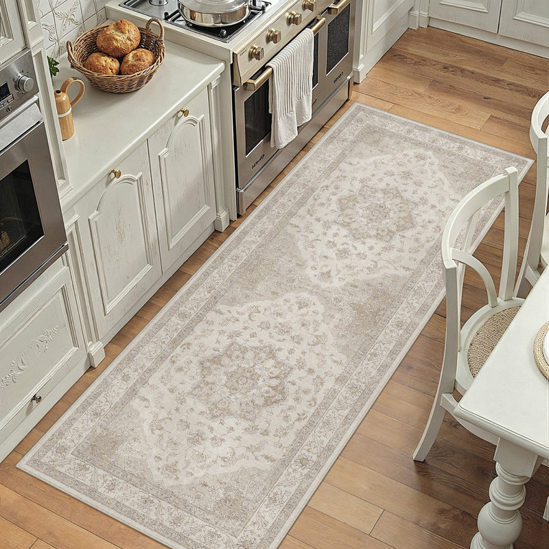 Tapis oriental lavable à la machine Stella, Rectangle 9 pi x 12 pi, Ivoire ivoire