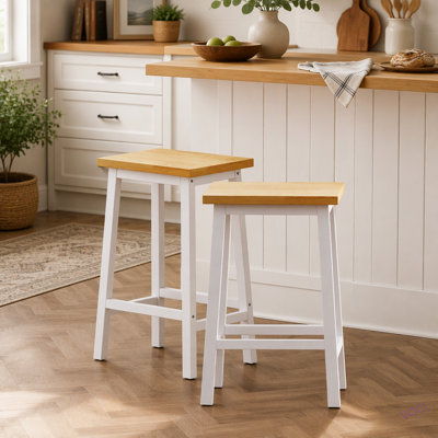 Tabourets de bar en bois massif (pas cher en fer), ensemble de 2 chaises de bar de 25,6 po de hauteur, tabourets de comptoir de cuisine avec repose-pieds, tabourets de ferme pour la salle à manger, cuisine, comptoir