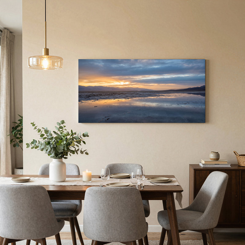 Mountain Range Sunset Reflection on Salt Flat Canvas Wall Art, 46“W x 24”H