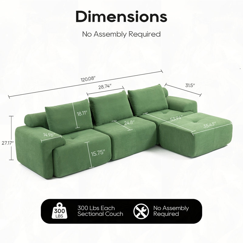 Canapé modulaire en L pour salon, Vert