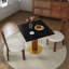 Table de salle à manger moderne carrée, table en pierre frittée de 33,5 po avec pieds en bois et base dorée, table de cuisine pour 2 personnes pour petit espace, capacité de poids de 150 lb (seulement la table de Négociation)-427828263