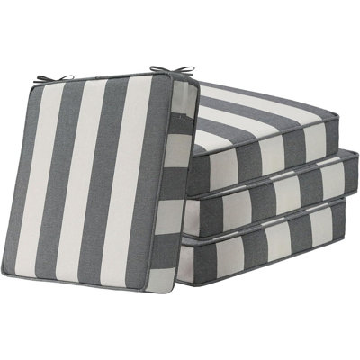Coussins de siège carrés de coin 19 po x 19 po x 3 po, ensemble de 4 coussins de chaise universels hydrofuges pour l'intérieur et l'extérieur avec attaches pour meubles de patio, chaises de terrasse de jardin, rayures grises