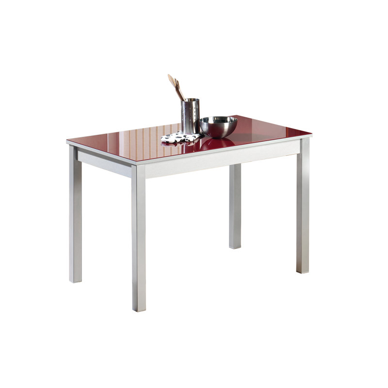Darvone Glass Top Metal Base Dining Table, Red, 100cm L x 60cm W