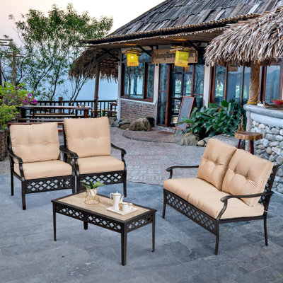 Ensemble de meubles de patio 4 pièces avec coussins et table basse Harborough