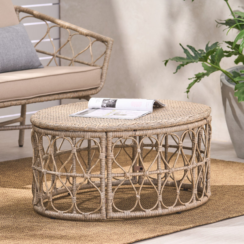 Wicker Weave Coffee Table with Durable Polyethylene Rattan, Perfect for Outdoor Spaces and Patio Decor, Brown