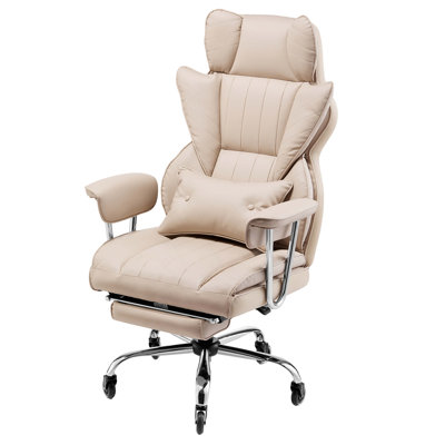 Fauteuil de direction avec repose-pieds, capacité de 400 lb avec fauteuil de bureau en polyuréthane robuste, chaises de bureau inclinables grandes et hautes avec support lombaire, roues silencieuses à base en métal robuste, kaki