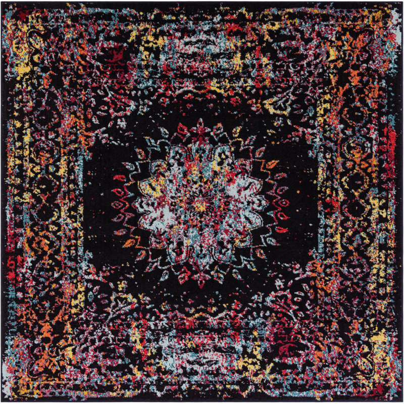 Tapis Sarah Daijanay, Rouge / Noir, Carré 7 pi 10 po