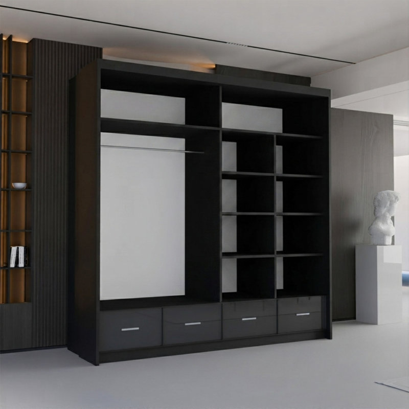 Bahos 3 Door Wardrobe, 220cm H x 208cm x W 66cm D, Black