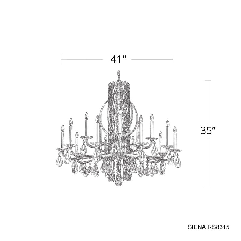 Siena 15 Light 41in x 35in Chandelier with Crystal Tusks in Antique Silver with Clear Radiance Crystals, Chinese (K9)