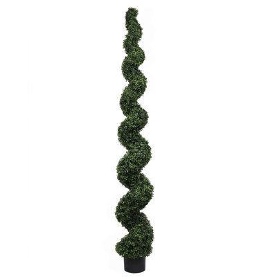 7FT Spiral Topiary Trees Artificial Outdoor Faux Boxwood Plants Large Twisted Green Potted Trees with Leaves for Garden Front Porch Patio Planter Decoration, 1pc/set