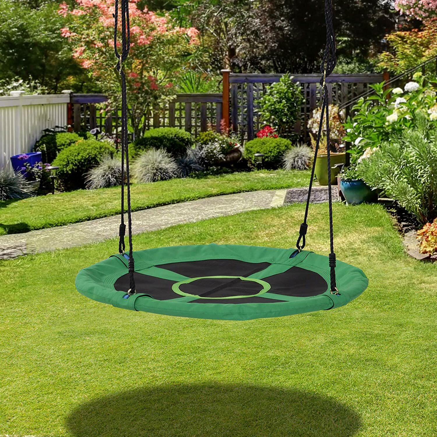 Outsunny HomCom 39.25'' Green Web/Saucer Swing with Chains & Reviews