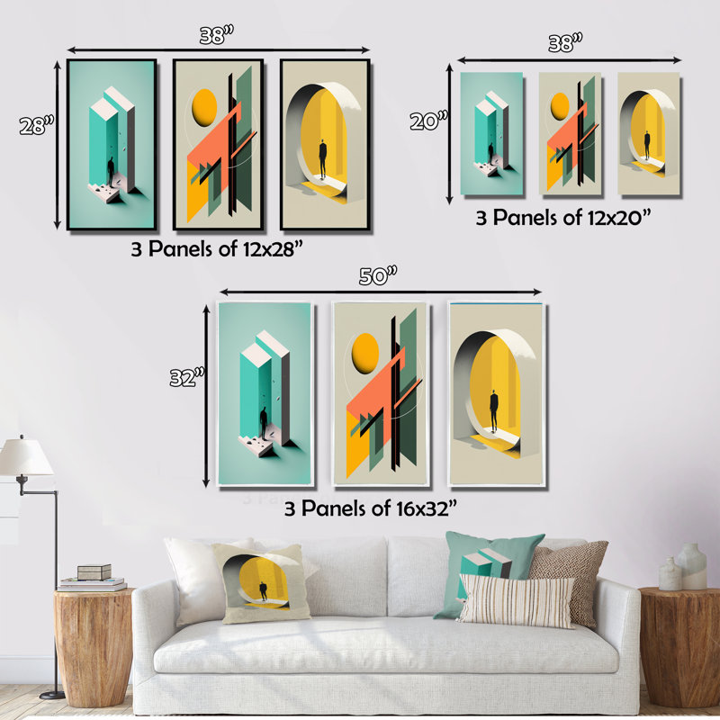 «Reality Of Essential Shapes», 3 pièces sur toile, Cadre flottant blanc, H 40 po x l 60 po