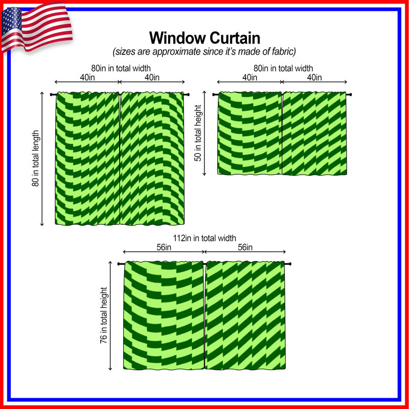 Rideaux vert obscurcissant avec motif d'illusion optique - 2 panneaux, 20 po x 80 po - 2 panneaux, Transparent