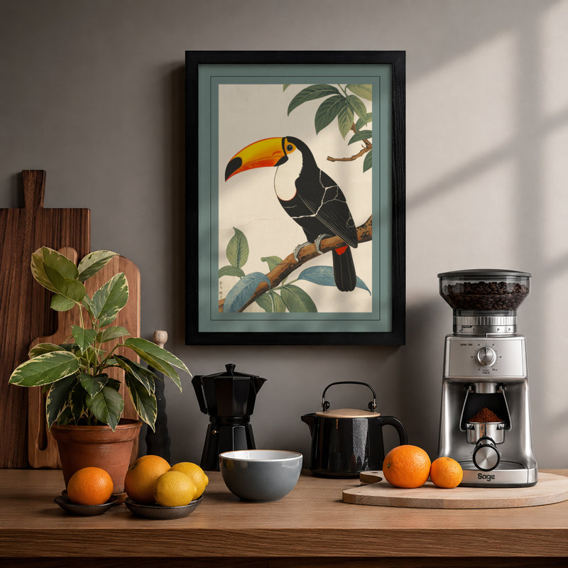 Toucan in Foliage Botanical - Framed Print, A2 - 59.4 x 42.0 cm, Black