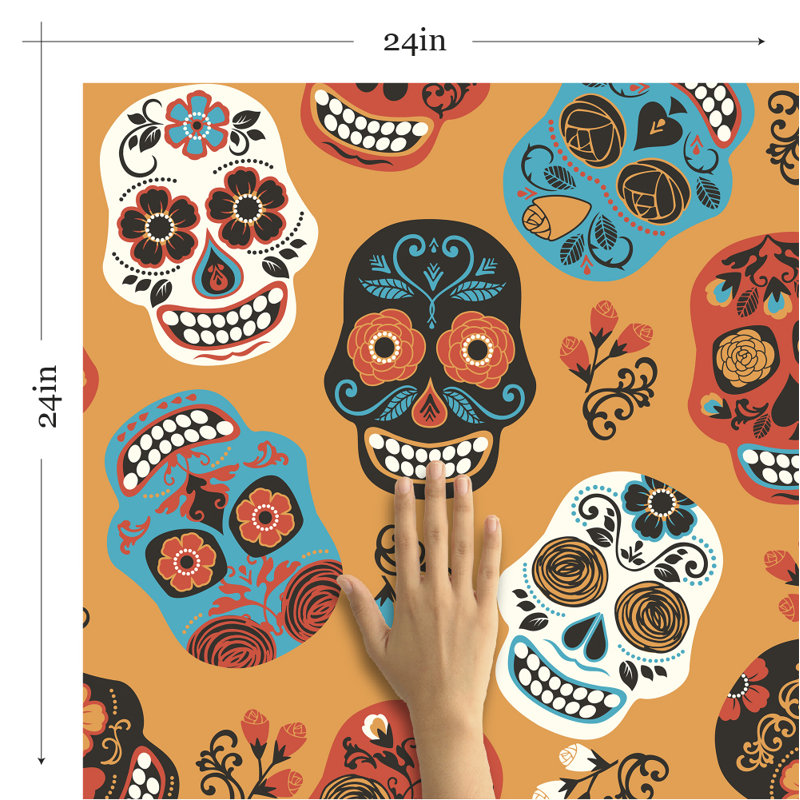 Panneau de papier peint amovible Sarazen Skulls, L 126 po x l 24 po
