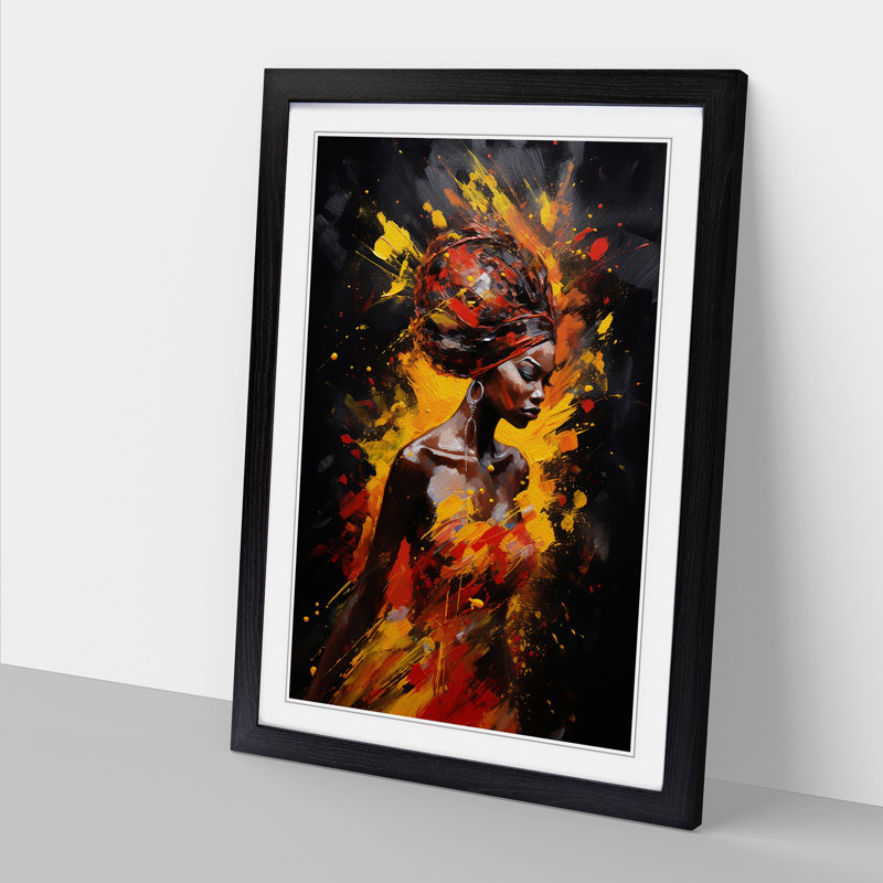 African Woman Action Painting - Framed Print, Black Framed, 46cm H x 34cm W x 2cm D