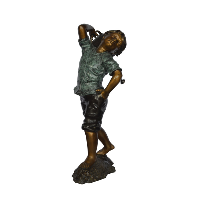 Bronze Young Boy Holding a Watering Can Fountain -  Size: 25"L x 17"W x 41"H.